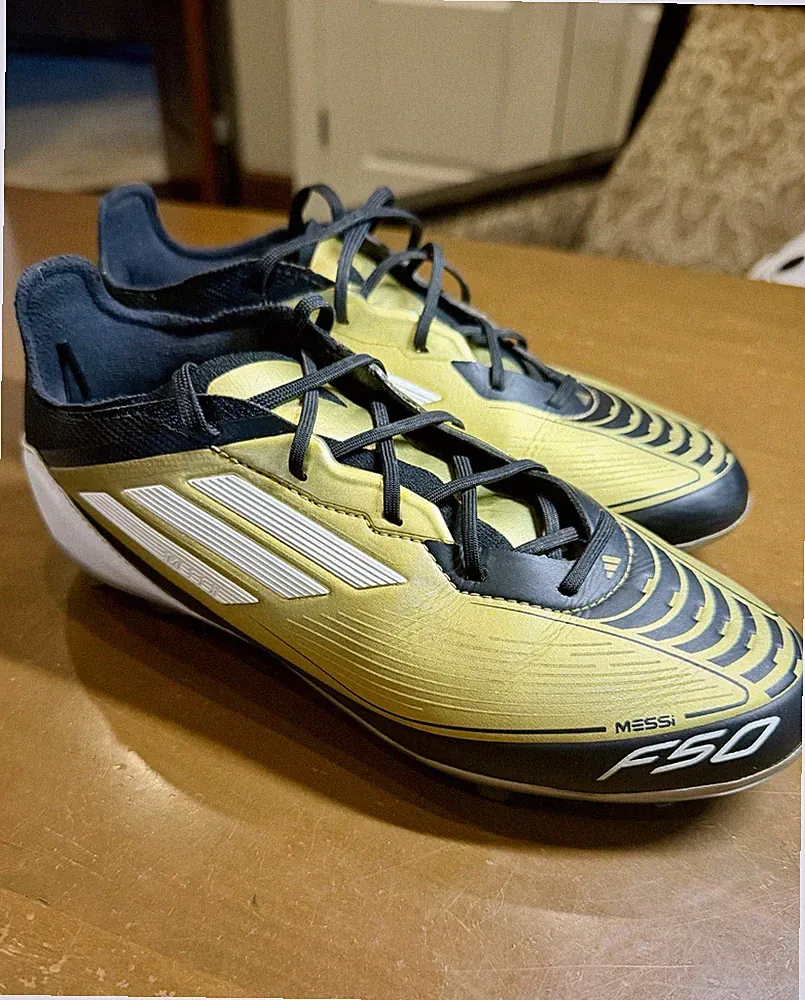 Adidas F50 Messi Pro Firm Ground Soccer Cleats Kids Youth Size 4.5 Gold Black