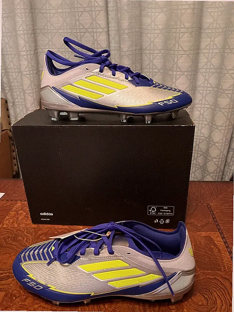 Adidas F50 Pro FG Messi Soccer Cleats Silver Blue JR8023 Mens Sz 7.5 Women’s 8.5