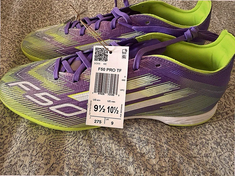 Adidas F50 Pro Turf Soccer Shoes Cleats Purple White $140 JH7665 Men's Size 9.5