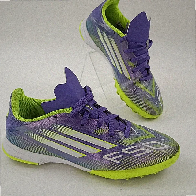 Adidas F50 Shoes Kids Size 3 Purple Green Soccer Turf Cleats Athletic Sneakers
