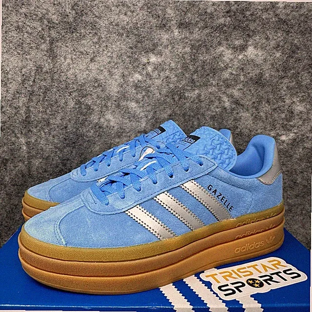 Adidas Gazelle Bold Shoes Womens Size 7 Blue Silver Platform Sneakers JI0327