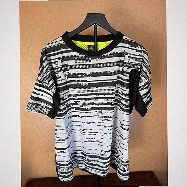 Adidas Glitch Print Soccer Jersey Mesh Back Black White Neon Yellow Womens L