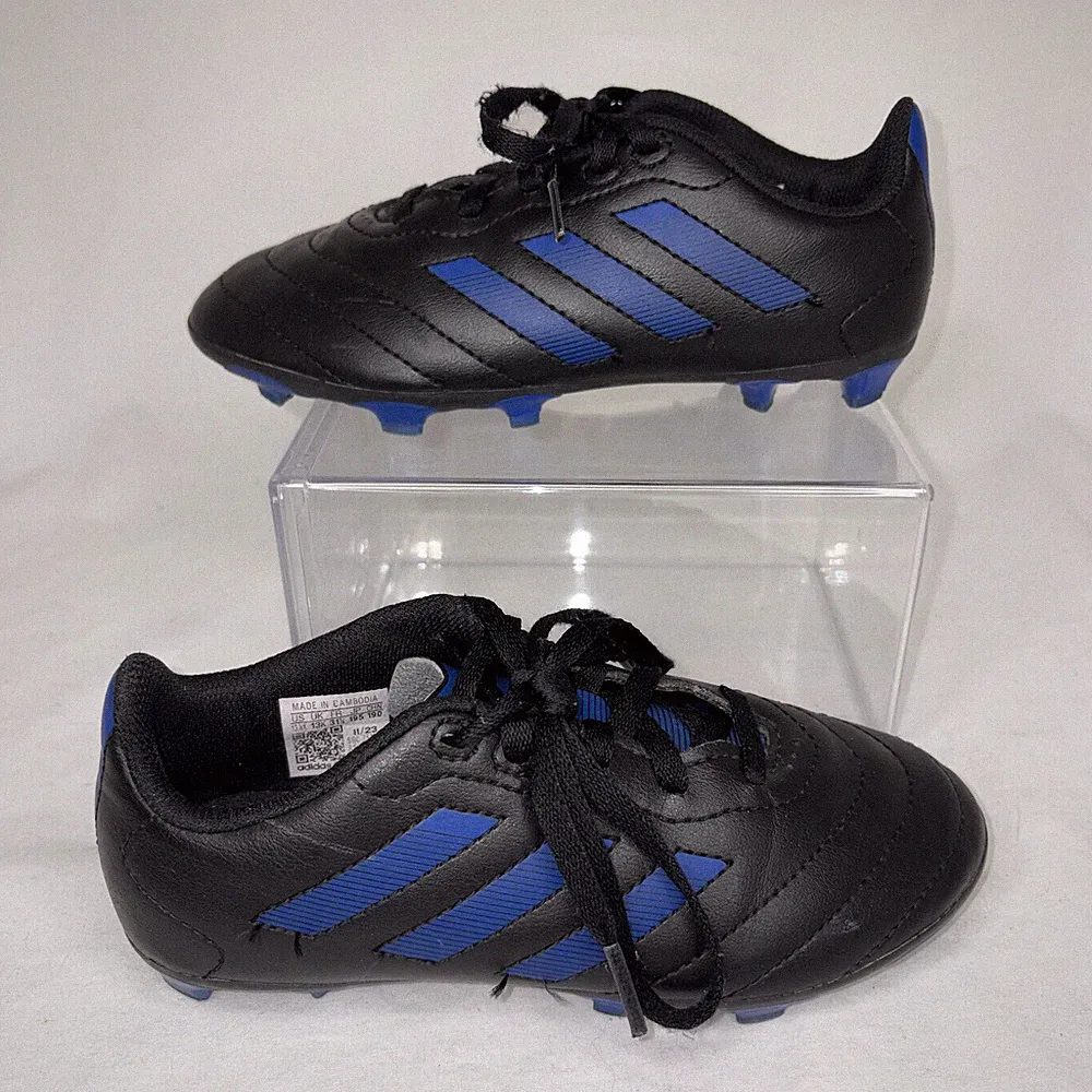 Adidas Goletto Boys Soccer Cleats 13.5K Black Blue Stripes Athlete Play