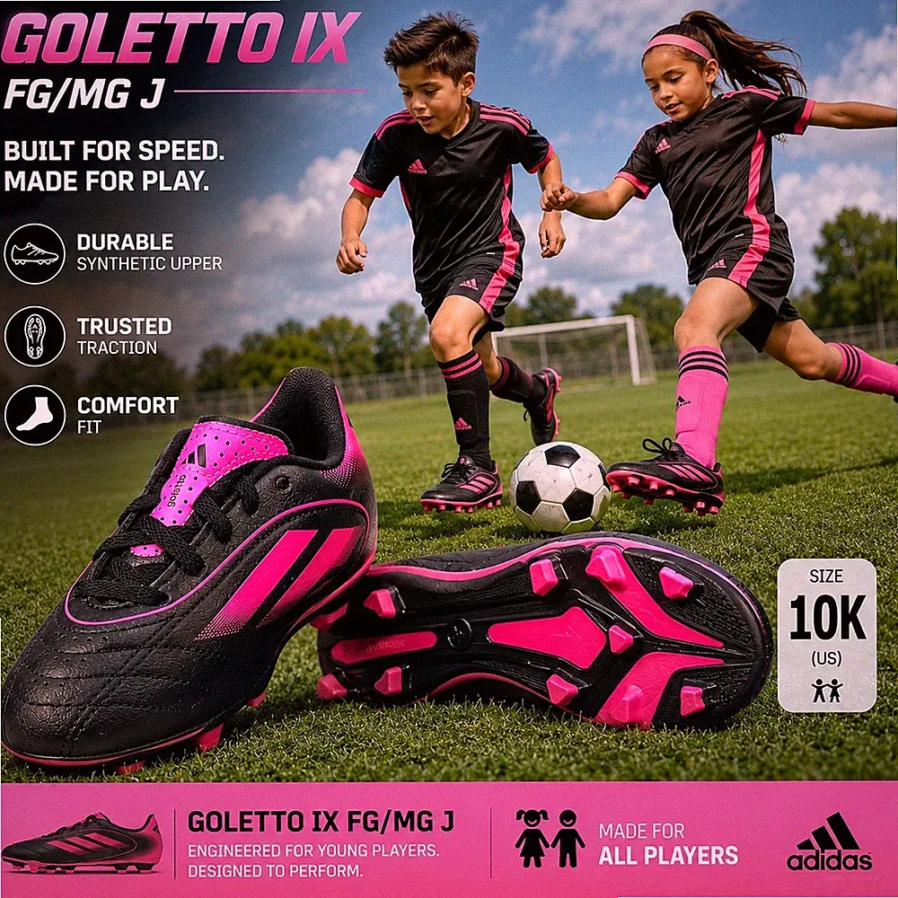 Adidas Goletto IX FG/MG J Soccer Cleats Black Pink JH6644 Kids Size 10K NEW