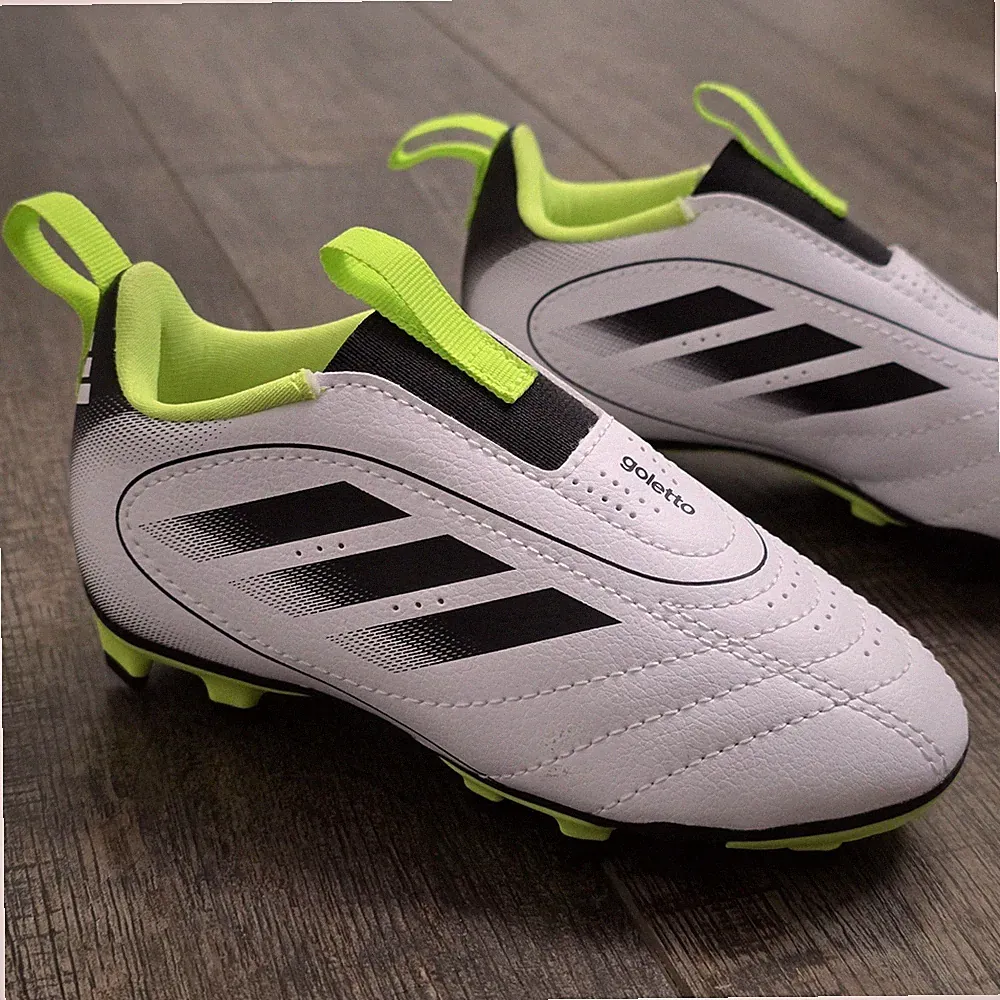 Adidas Goletto IX Soccer Cleats Kids Size 3 White Black Lemon Laceless
