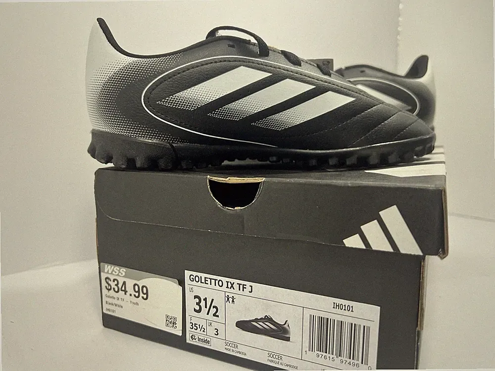 adidas Goletto IX TF J Youth Soccer Turf Cleats Black/White US 3.5