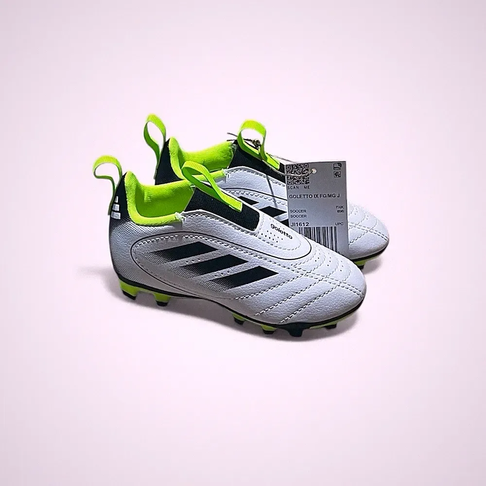 Adidas Goletto Kids Soccer Cleats Laceless White Black Green Girl Boy Sz 8