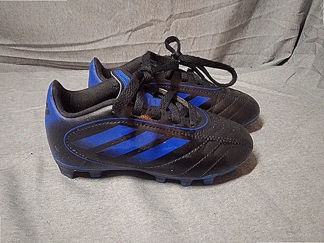 Adidas Goletto Soccer Shoes Cleats Kids Size 10K Black Blue Firm Ground Studs