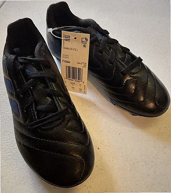 Adidas Goletto VIII FG Boys Size 13K Black Blue Running Leather Soccer Cleats