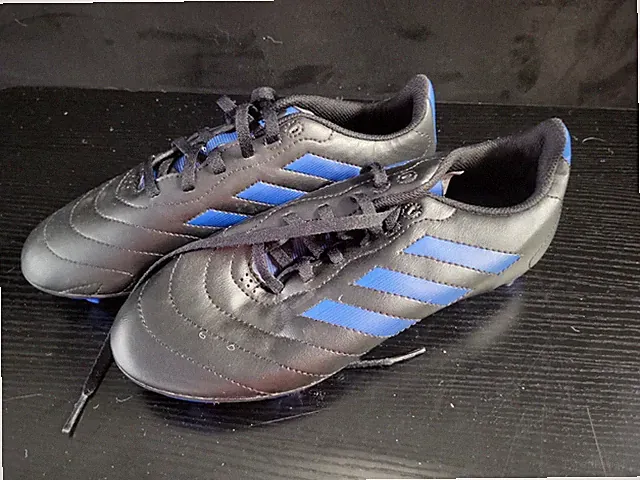 Adidas Goletto VIII FG Boys Size 6Y Black Blue Running Leather Soccer Cleats