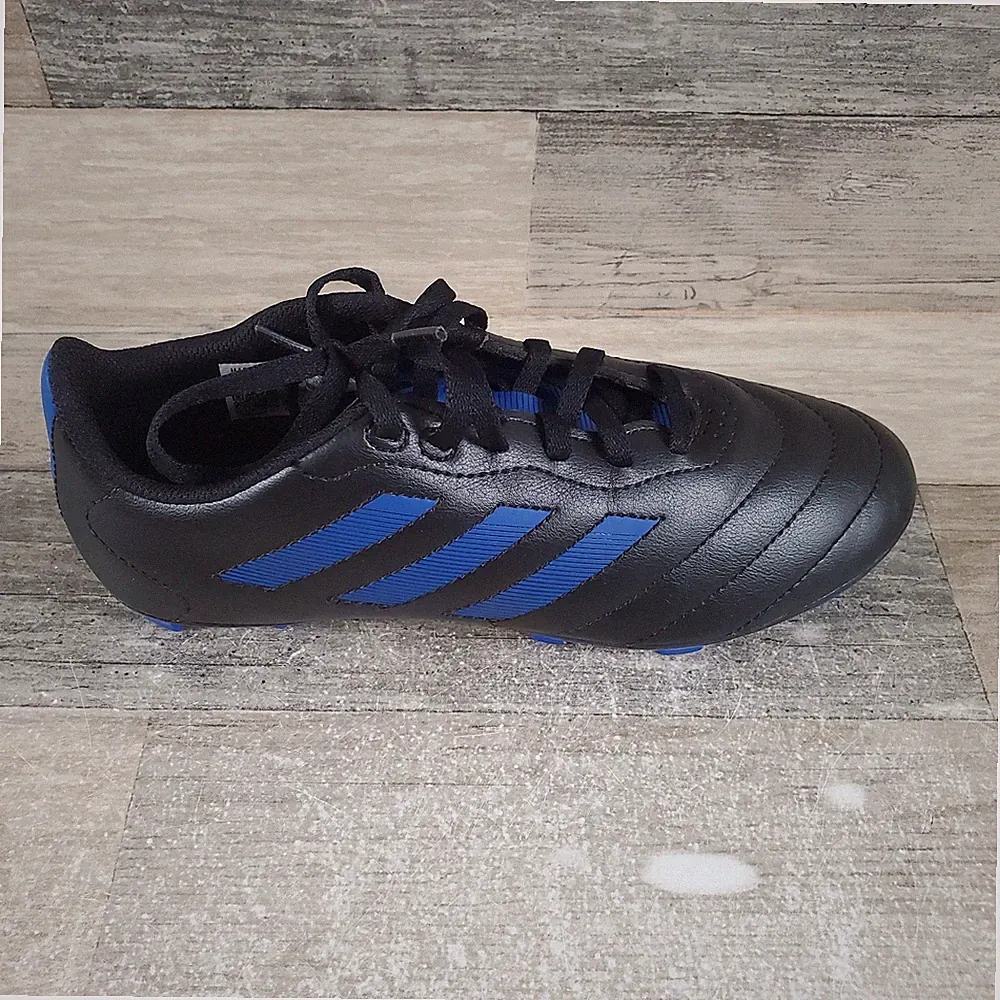 Adidas Goletto VIII FG Kids Shoe Sz 3.5 Black Blue Leather Lace-Up Soccer Cleats