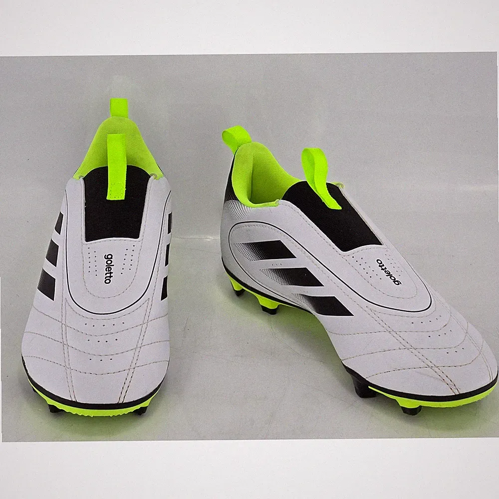 Adidas Goletto VIII Soccer Cleats Youth 3.5 White Black Neon Laceless - VG