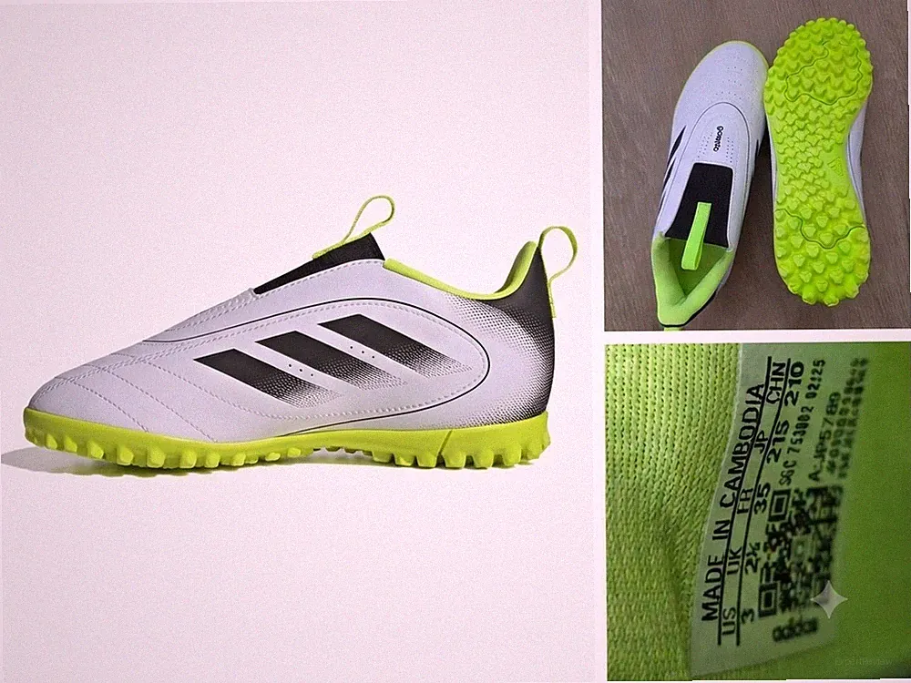 ​ADIDAS GOLETTO VIII TF KIDS SOCCER TURF SHOES –WHITE/BLACK/SOLAR GREEN SIZE US3