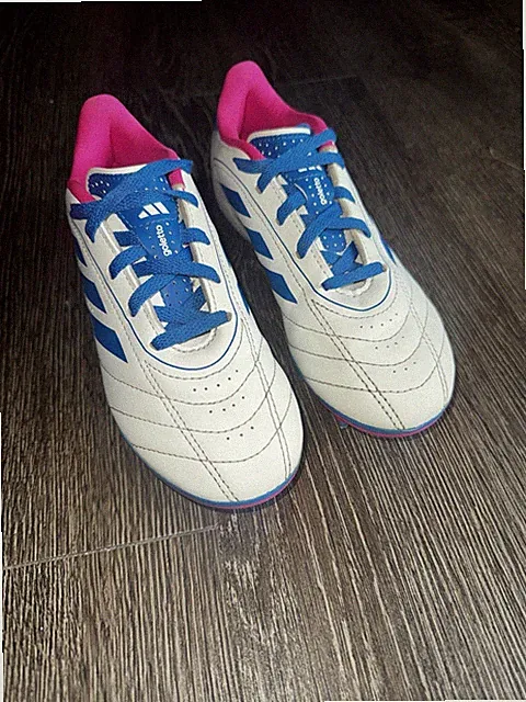 adidas Goletto Youth Soccer Cleats White/Blue/Pink US Size 1 1/2