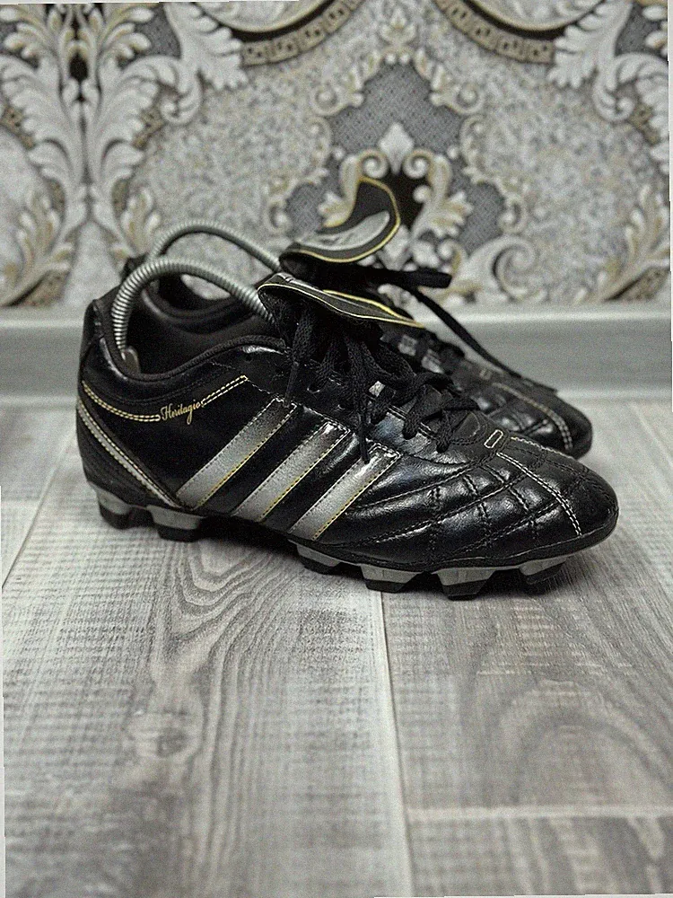 adidas Heritagio (FG) Black/Gold/Silver Leather Soccer Cleats U44109 Size 7 US