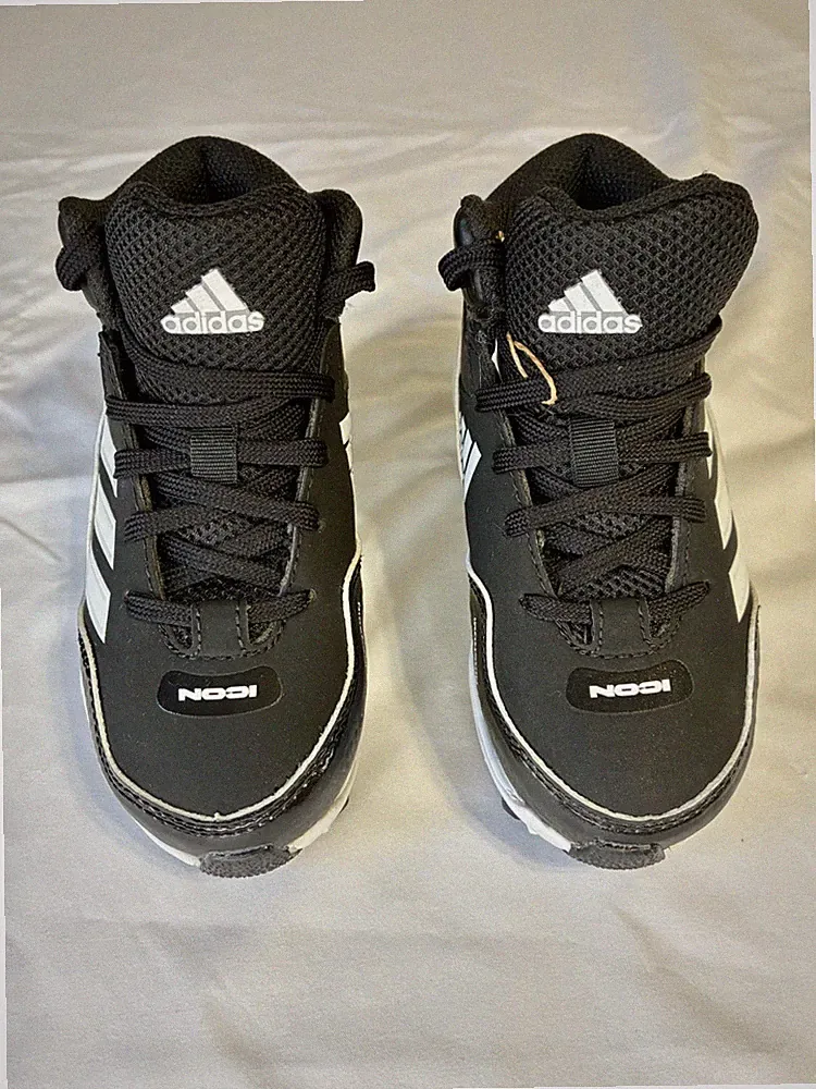 Adidas Icon 7 Mid MD Molded Kids Baseball Soccer Cleats Black & White Size 10