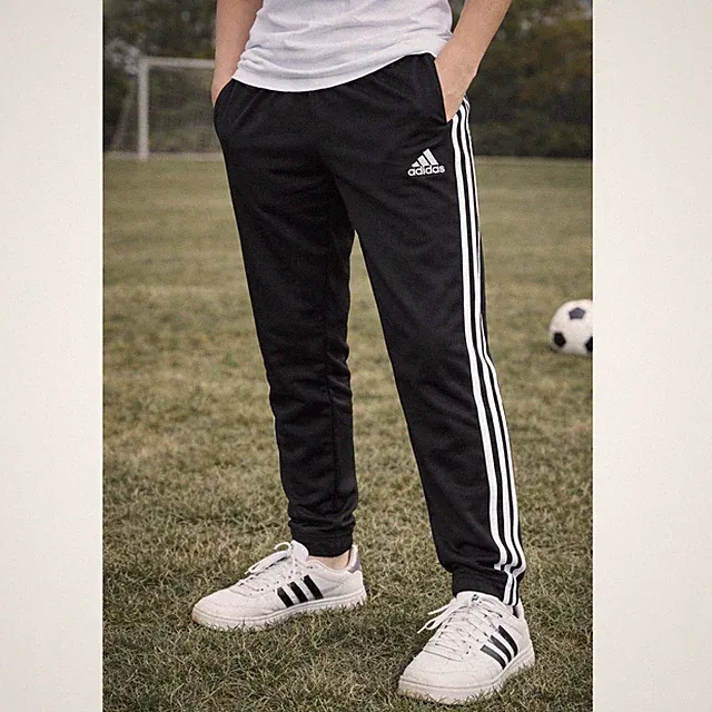 Adidas Joggers 3-Stripe Tricot Black Size L 14/16 Kids Athletic Training Pants