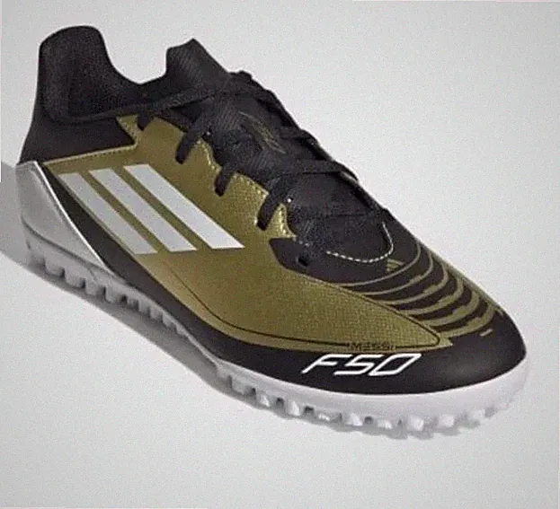adidas Jr F50 Club Messi TF Youth Turf Soccer Shoes Size 4.5 Gold Black NWOB