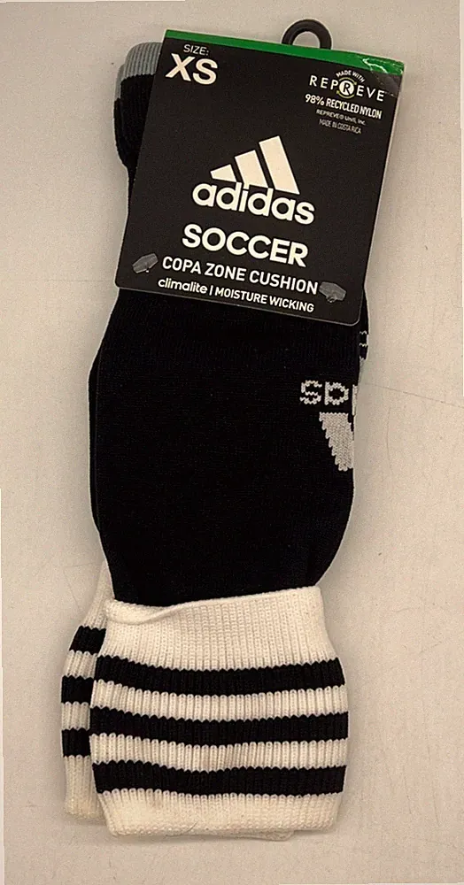 Adidas Kids & Adult White and Black Climalite Soccer Socks w/ Copa Zone Cushion