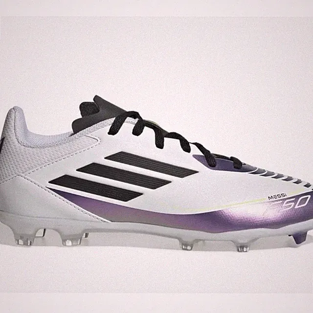 ADIDAS KIDS F50 LEAGUE FG/MG MESSI MULTI-GROUND SOCCER CLEATS WHITE/BLACK/PURPLE