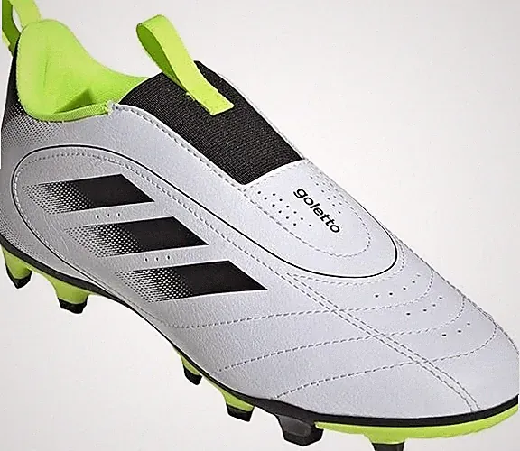 Adidas Kids Goletto LX Laceless Soccer Cleats, White/Black/Lucid Lemon, 10.5K