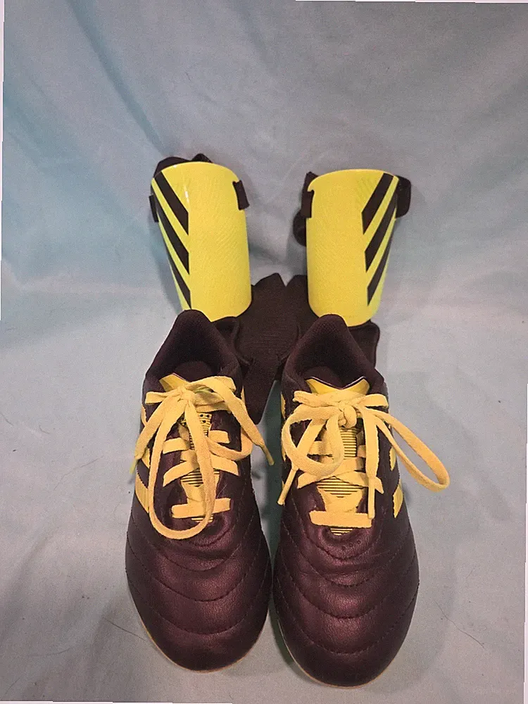 Adidas Kids Soccer Cleats 13K Green + Shin Pads | Good Used Condition