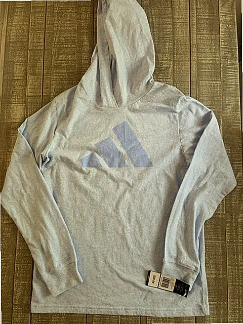 Adidas Light Blue Long Sleeve Shirt with Hood Youth Boys Size Large NWT NEW