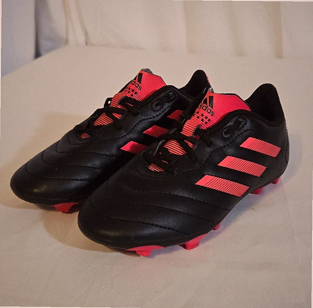 ADIDAS Little Girl's Size 13K Kid Child Black Pink Soccer Cleats Lace Up Shoes