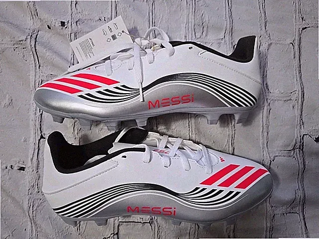 Adidas Men's F50 Messi Club FG/MG Soccer Cleats Size 8.5 White Silver JP7443 New