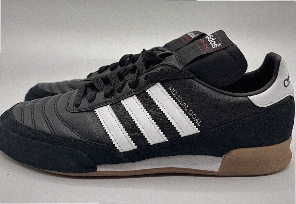 Adidas Men's Mundial Goal Leather Indoor Soccer Suede Black White 019310