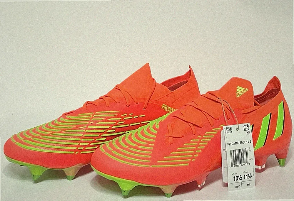 adidas Mens 10.5 Predator Edge+ Soft Ground Soccer Cleats Solar Red/Green GW1038