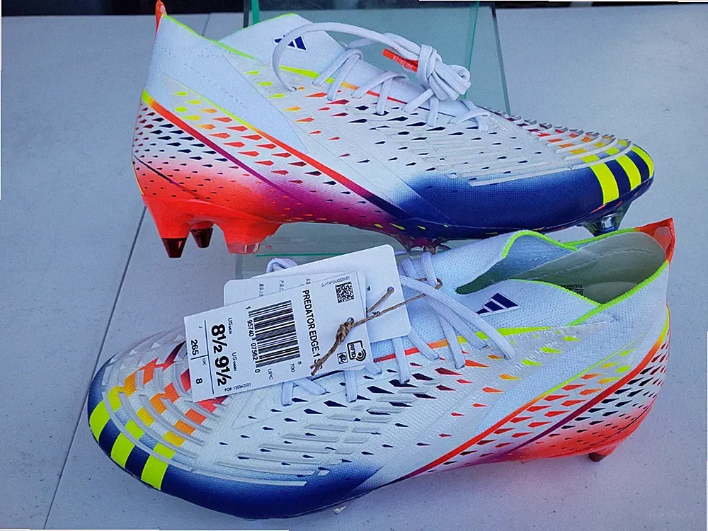 adidas Mens 8.5 Predator Edge.1 Soft Ground Soccer Cleats White Multi GW1021 NEW