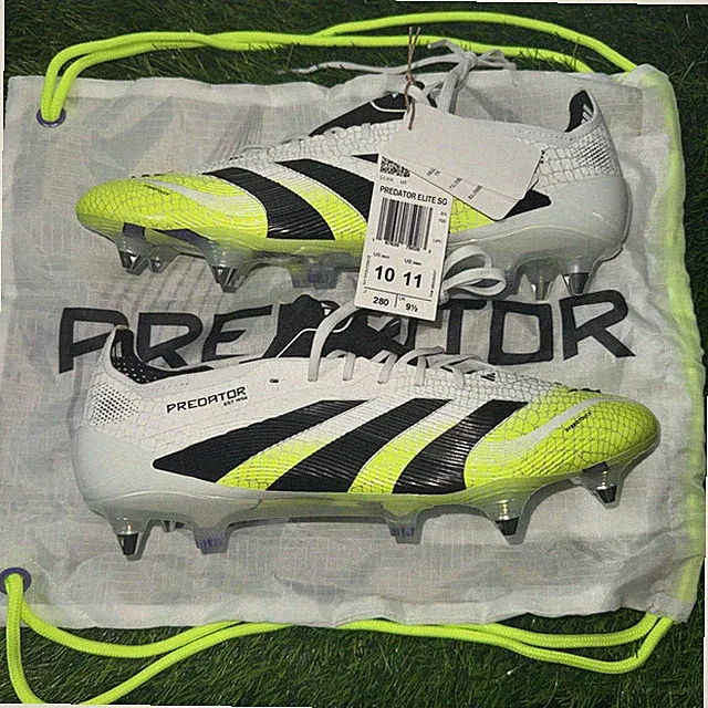 Adidas Mens Predator Elite SG JI1067 White Green Soccer Cleats size 10 US