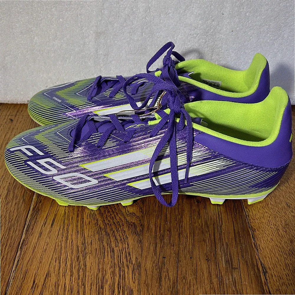 Adidas Mens Size 11 F50 League FG/MG Purple Rush/Lucid Lemon Soccer Cleats