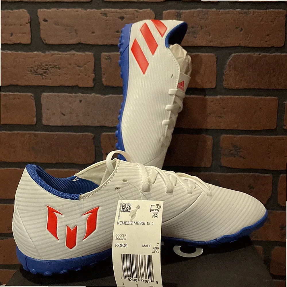 Adidas Mens Size 7.5 Nemeziz Messi 19.4 TF Indoor Soccer Cleats White F34549