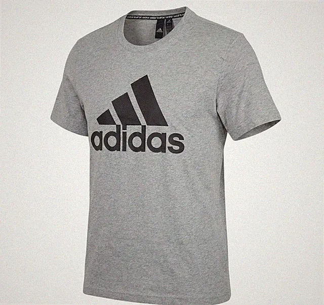 Adidas Mens T Shirt Large Grey 100% Cotton Badge Of Sport Big Logo Tee Crew Neck