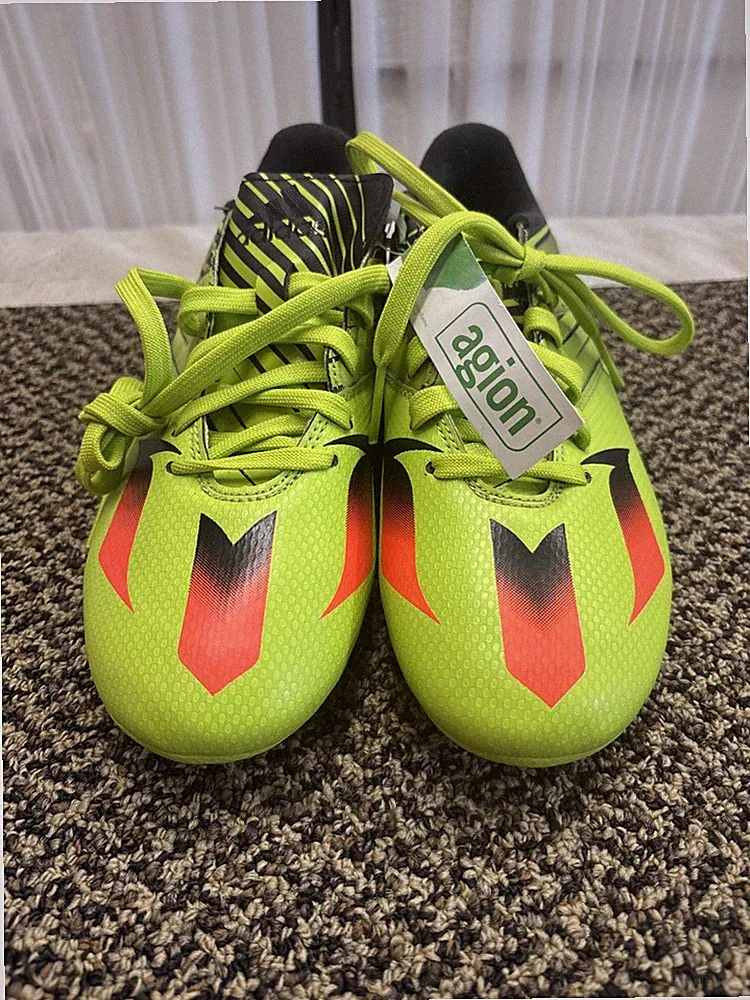Adidas MESSI 15.3 FG Kids Soccer Cleats, US 7.5 / UK 7, Solar Slime, Red Black