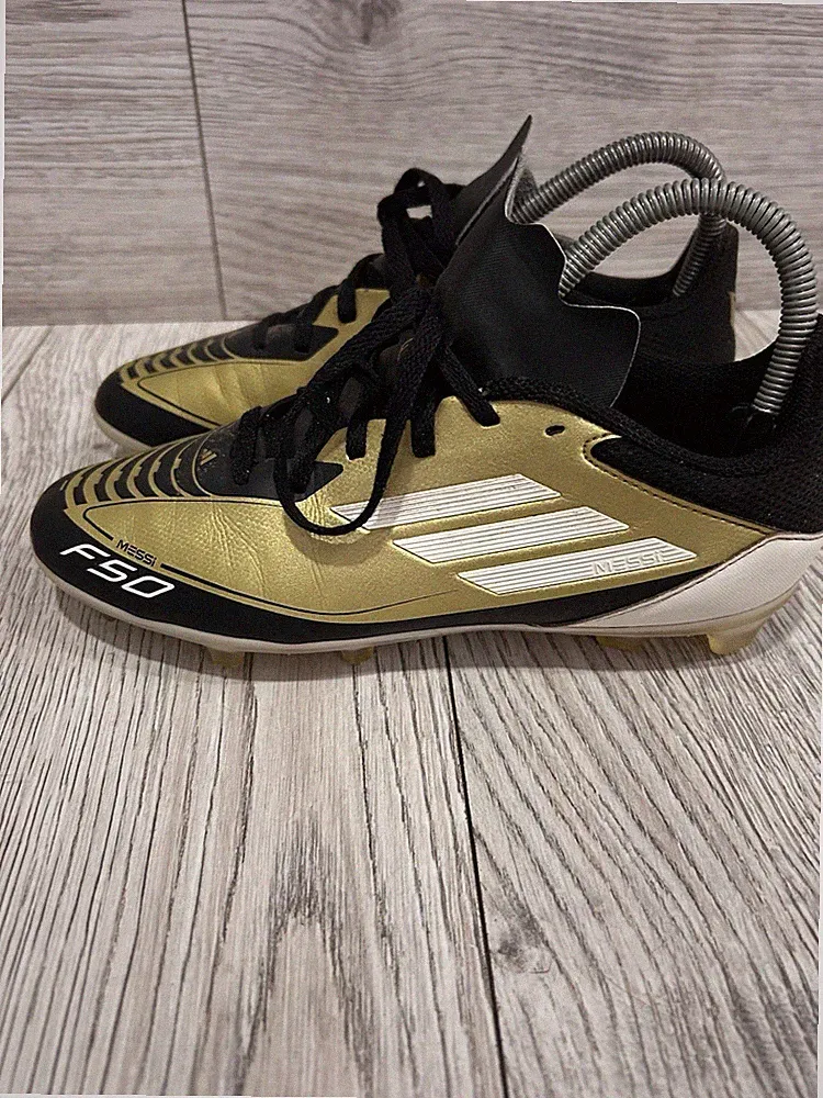 Adidas Messi F50 FG Soccer Cleats Kids 4.5 Gold Black Futbol Shoes