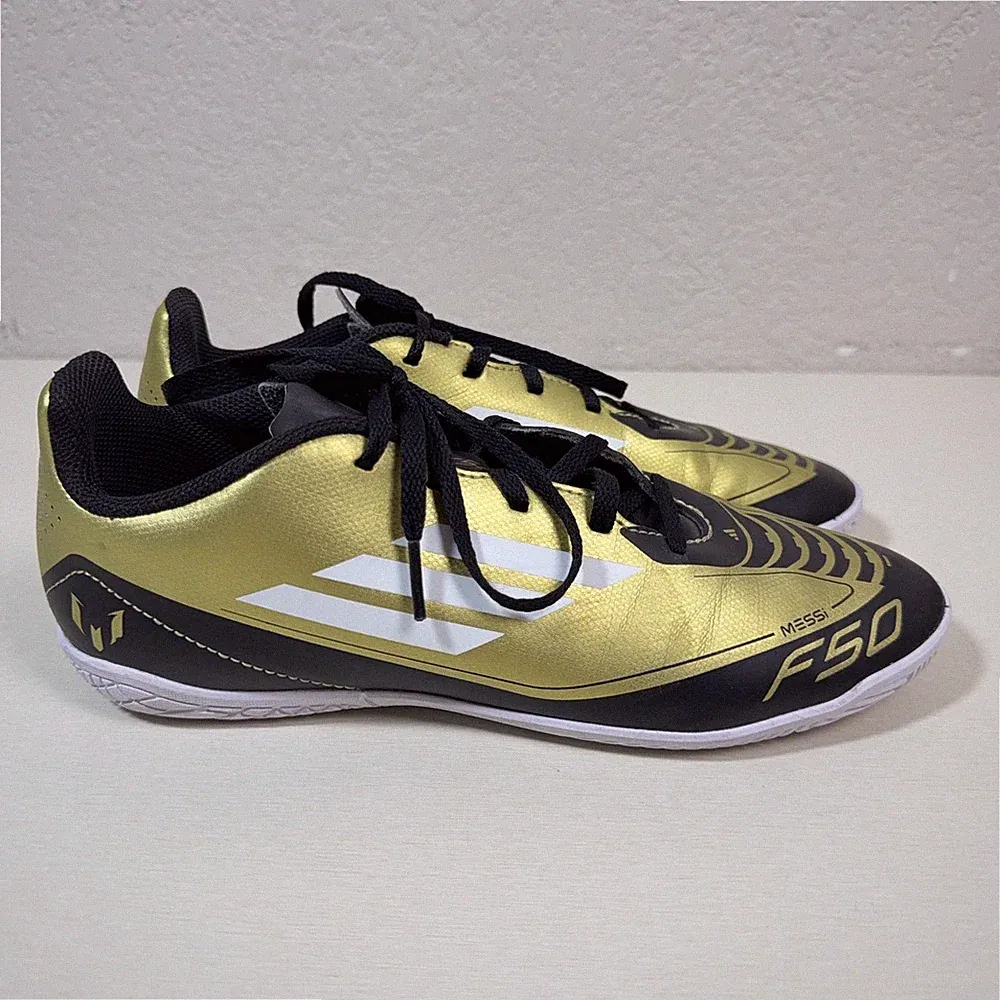 Adidas Messi F50 Indoor Futsal Soccer Shoes Mens 6 Gold Black Non-Marking Cleats