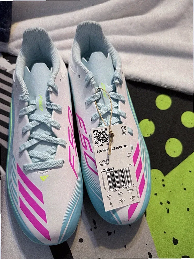 adidas Messi League FG Soccer Cleats Size 5 White Aqua Pink
