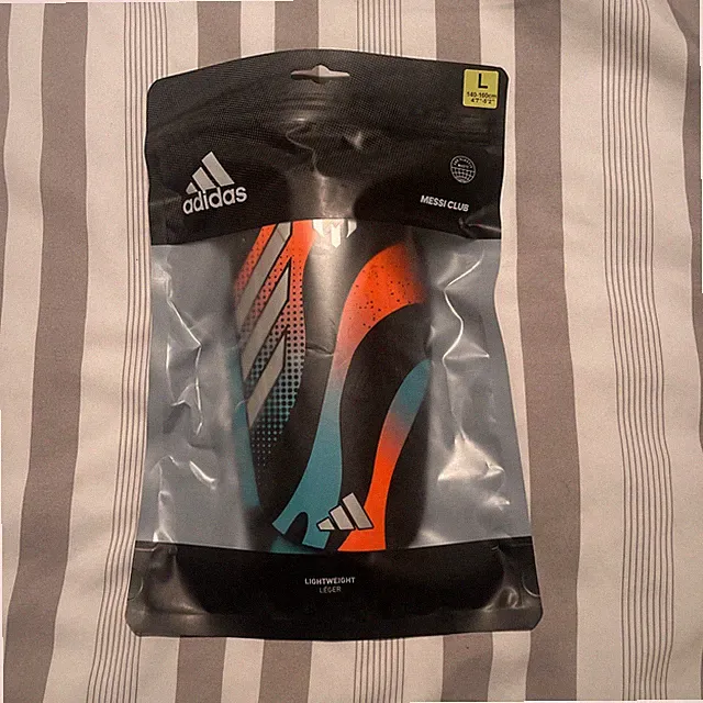 Adidas Messi Match Junior Style Shin Guards Blue/Orange Large Free Float HN5565
