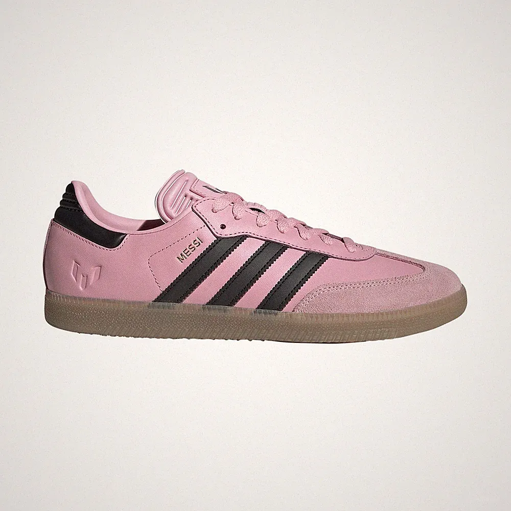 Adidas Messi Pink Black Gum Leather Suede Low Top Lace Up Soccer Sneaker