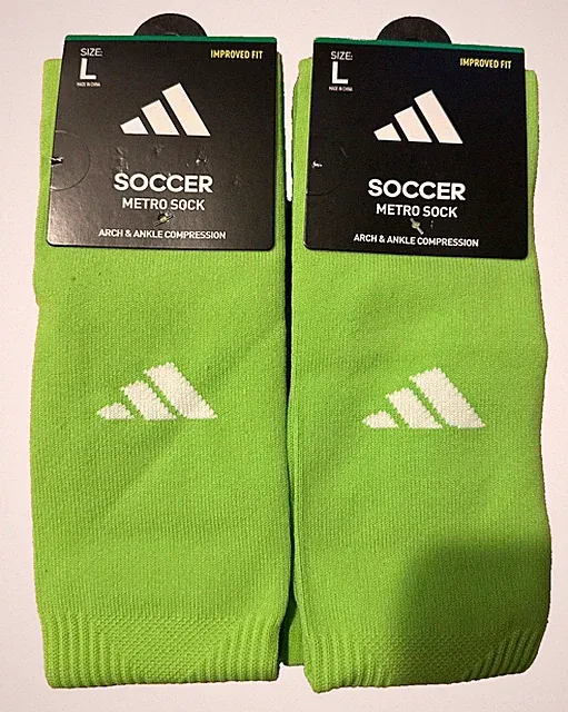Adidas Metro Soccer Socks Size L Solar Green NEW – 2 Pair Bundle