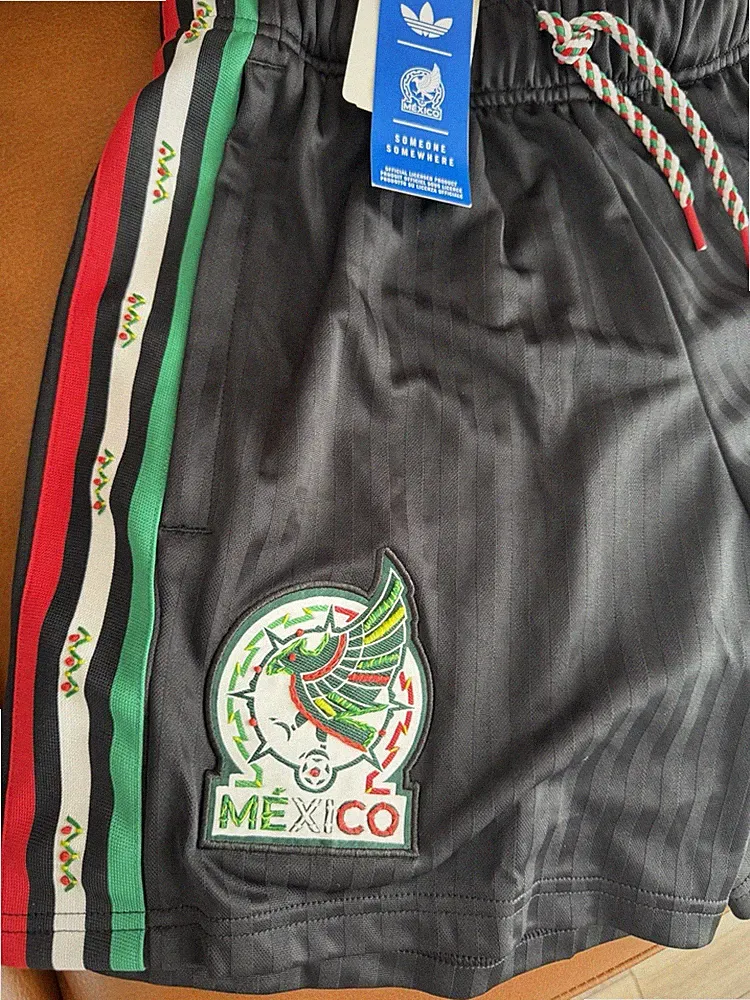 adidas Mexico Men's XS Black Soccer Athletic Shorts Striped Drawstring Waist