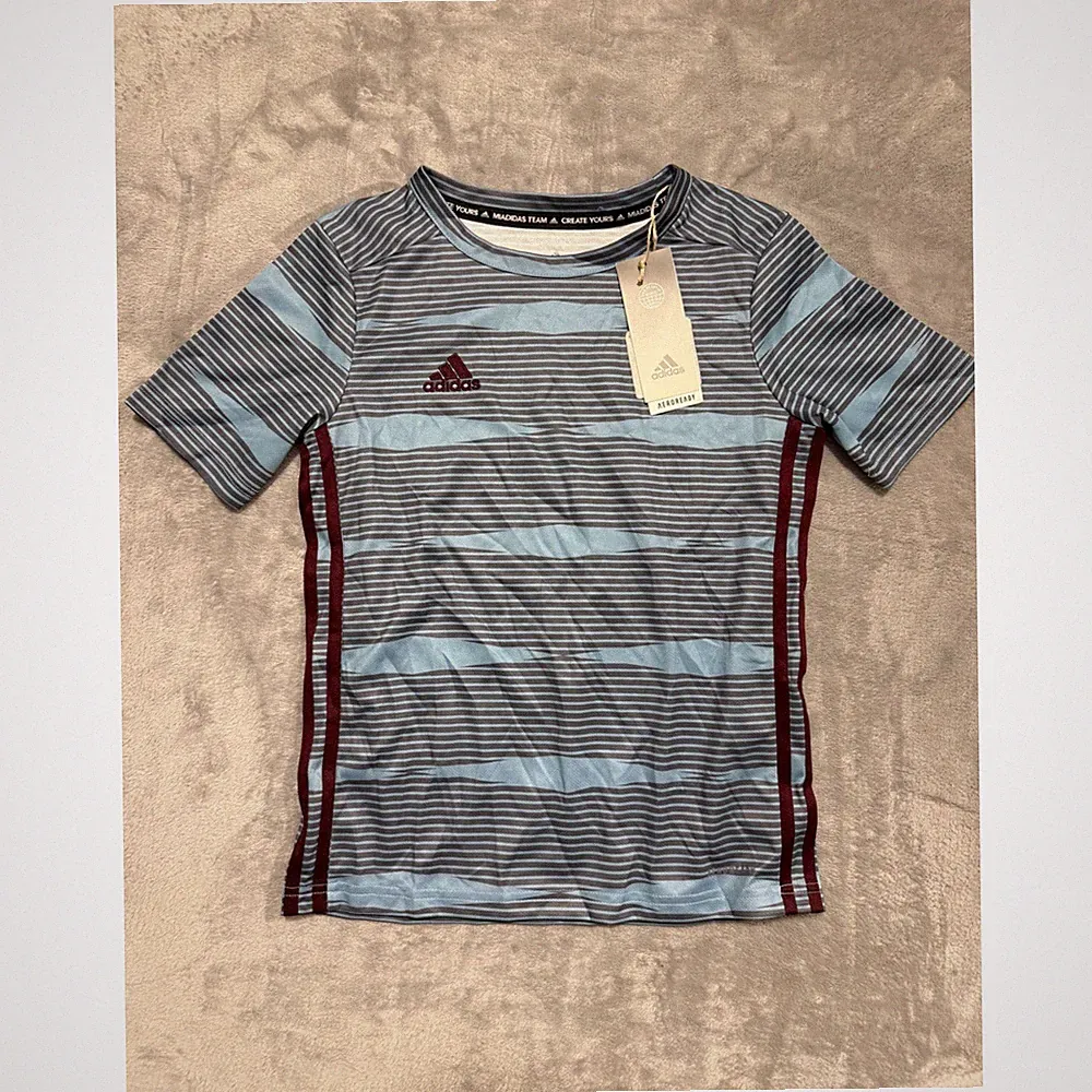 Adidas Miadidas Team Soccer Jersey Youth S Light Blue Grey Stripe FI6179