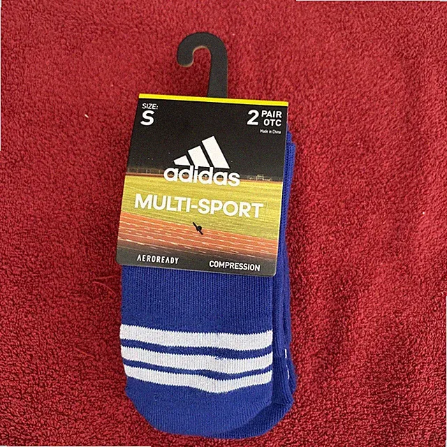 Adidas Multi-Sport 2 Pair Over The Calf Socks For Youth Shoe Size S Blue/White