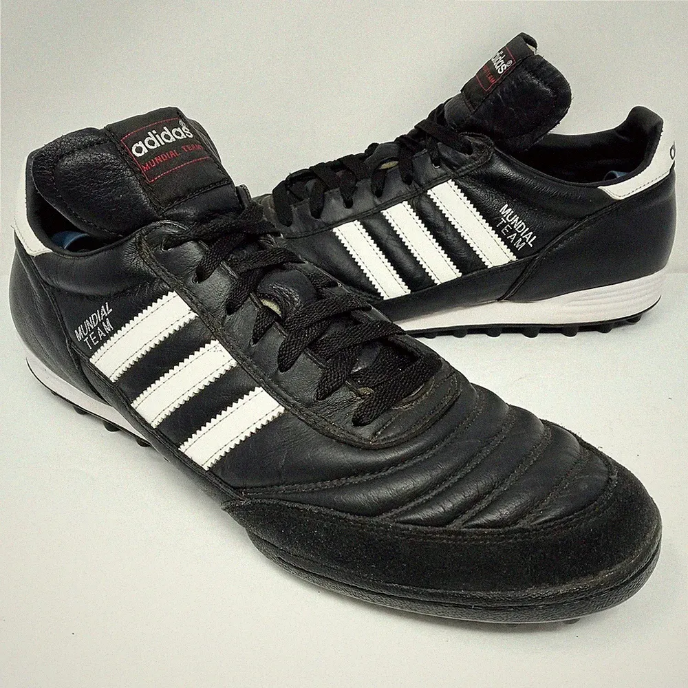 Adidas Mundial Team Shoes Mens Size 12.5 Black Leather Turf Soccer Cleats Futbol