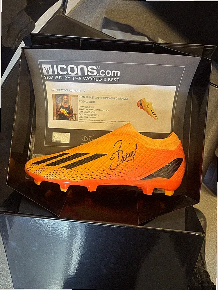 adidas Orange Soccer Cleats Signed Juan Sebastian Veron w/ Icons COA
