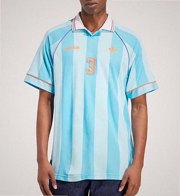 Adidas Originals Shirt L Blue Striped Jacquard Soccer Jersey Style Casual NWT