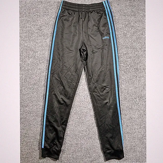 Adidas Pants Boys Size Large 14/16 Black Blue Stripe Track Jogger Athletic 78929